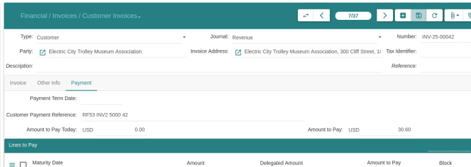Facture client avec référence de paiement