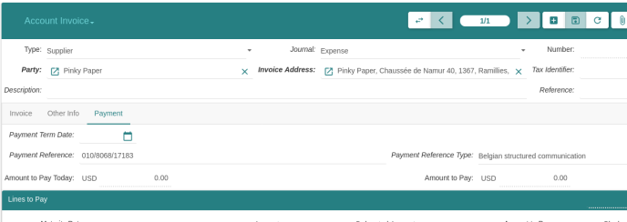 Facture fournisseur avec communication structurée